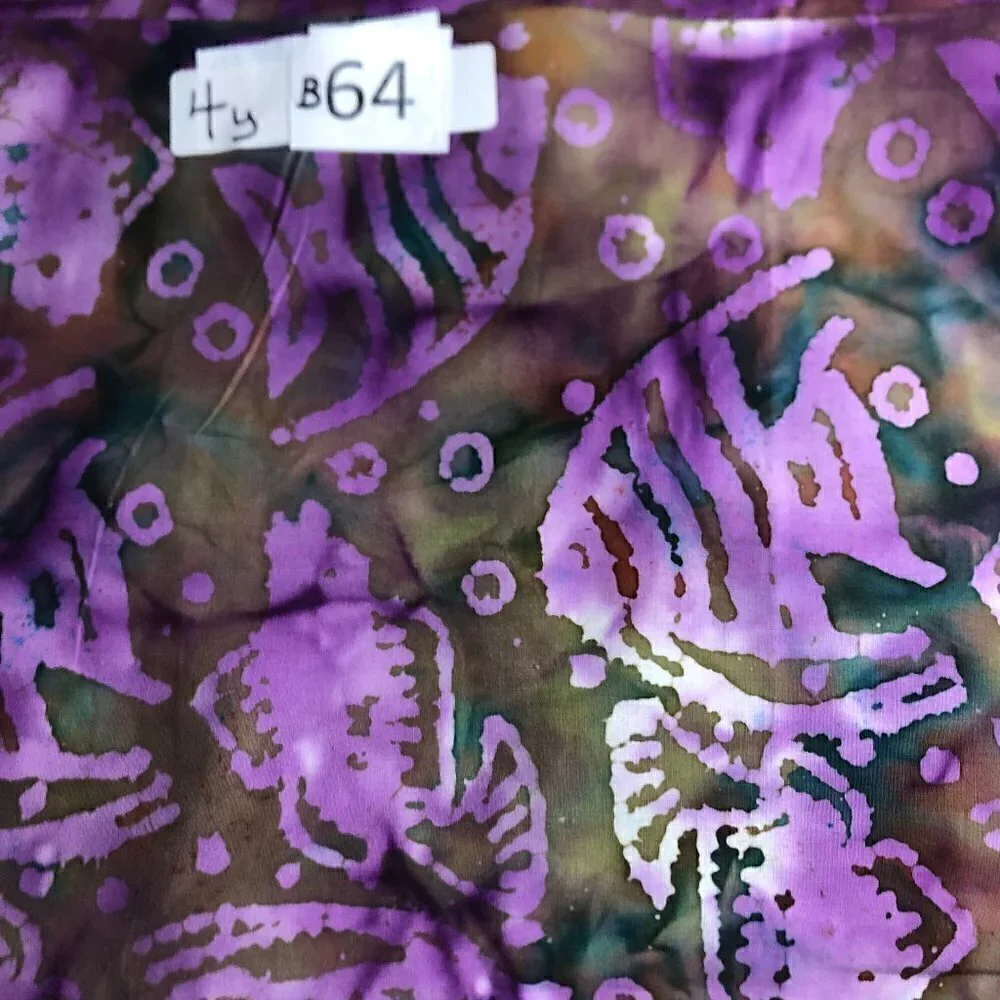 🛒 $32 4 yards Quilt Cotton Batik Fabric Material Purple and Brown Fish #B64